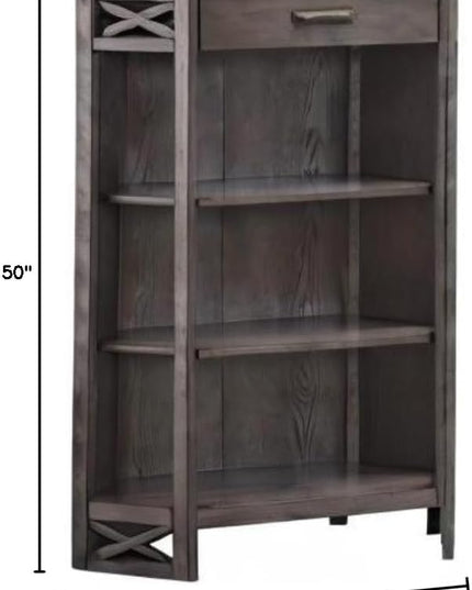 Leick Home 84263 Mantel Height 3-Shelf Corner Bookcase with Drawer Storage, Gray Oak - LeafyLoom