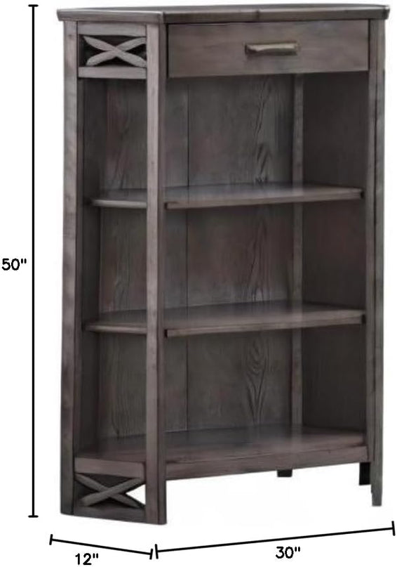 Leick Home 84263 Mantel Height 3-Shelf Corner Bookcase with Drawer Storage, Gray Oak - LeafyLoom