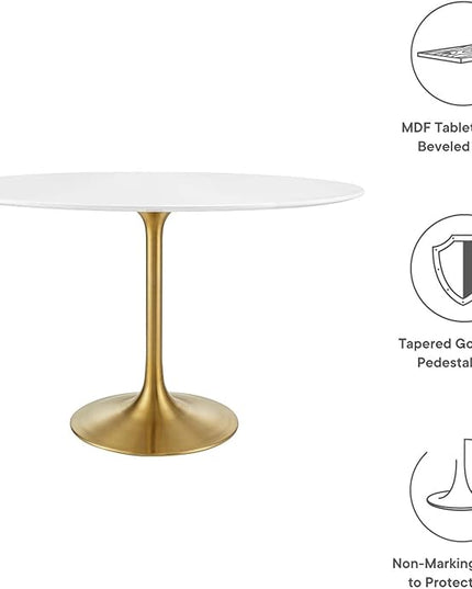 Modway Lippa 48" Oval-Shaped Mid-Century Modern Dining Table with White Wood Top and Gold Base - LeafyLoom