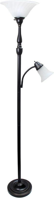 Elegant Designs LF2003-RBZ 2 Light Mother Daughter Floor Lamp with White Marble Glass,Restoration Bronze - LeafyLoom