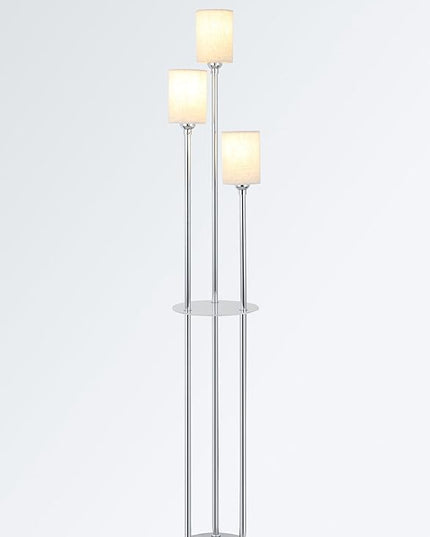 Floor Lamps for Living Room, 3-Lights Modern Floor Lamp with Shelves, Chrome Standing Lamp with Fabric Shade and Foot Switch, Shelf Standing Lamps with Table, Tall Lamps for Bedroom Office - LeafyLoom