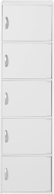 HODEDAH IMPORT Bookcase, White, 5 Door - LeafyLoom