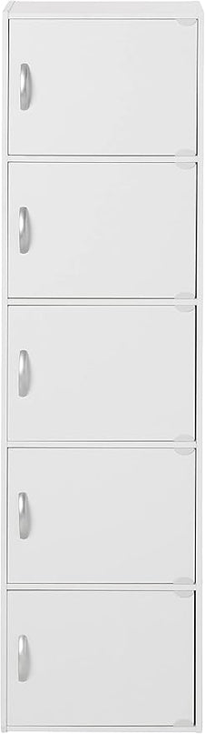 HODEDAH IMPORT Bookcase, White, 5 Door - LeafyLoom