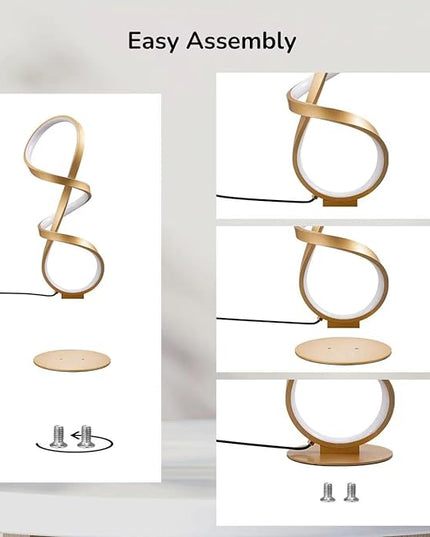 Modern Desk Lamp, LED Touch Dimmable Spiral Table Lamp, 3 Color Temperature Contemporary Nightstand Lamp, Unique Bedside Lamp for Living Room, Bedroom, Cool Lamps for Ideal Gift, Gold - LeafyLoom