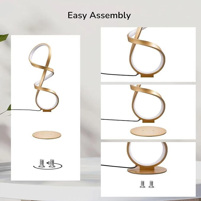 Modern Desk Lamp, LED Touch Dimmable Spiral Table Lamp, 3 Color Temperature Contemporary Nightstand Lamp, Unique Bedside Lamp for Living Room, Bedroom, Cool Lamps for Ideal Gift, Gold - LeafyLoom