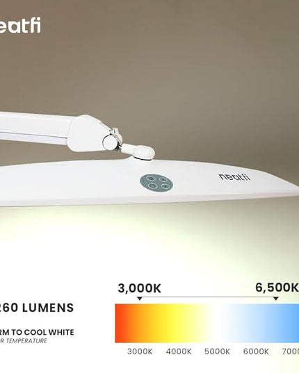 Neatfi Elite HD XL Task Lamp, 3 Adjustable Light Modes, 22 Inches Wide, 2260 Lumens, 84PCS SMD LED, Super Bright Desk Lamp, Non-Polar Dimming (CCT with Clamp, White, 22 Inches) - LeafyLoom