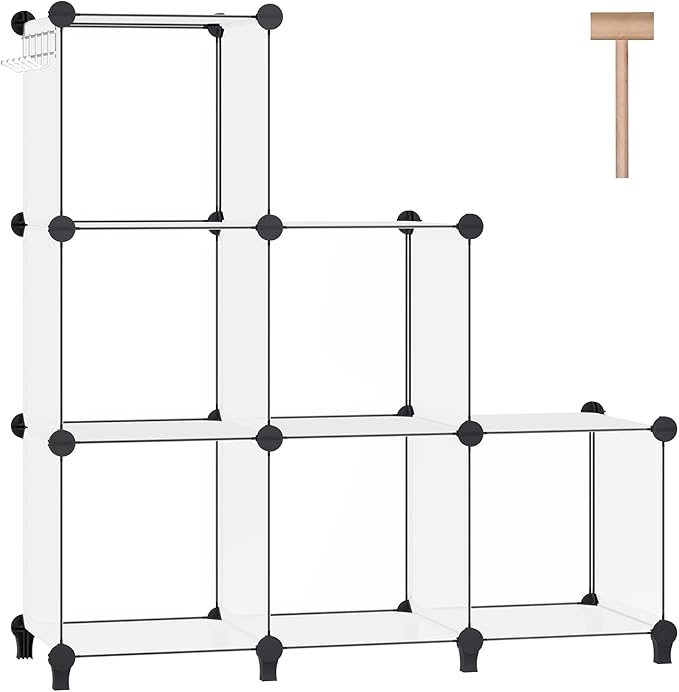 6 Cubes Storage Organizer, Bookcase, Display Shelf with Wooden Mallet, Cabinet Storage for Kids, Adult, Office, Bedroom, Bathroom, White - LeafyLoom