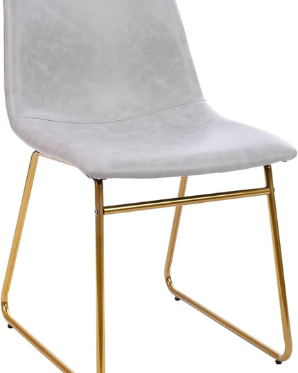 Flash Furniture Butler 18 Inch Commercial Grade LeatherSoft Dining Table Height Chair, Mid-Back Gold Sled Base with Light Gray LeatherSoft Upholstery, Set of 2 - LeafyLoom