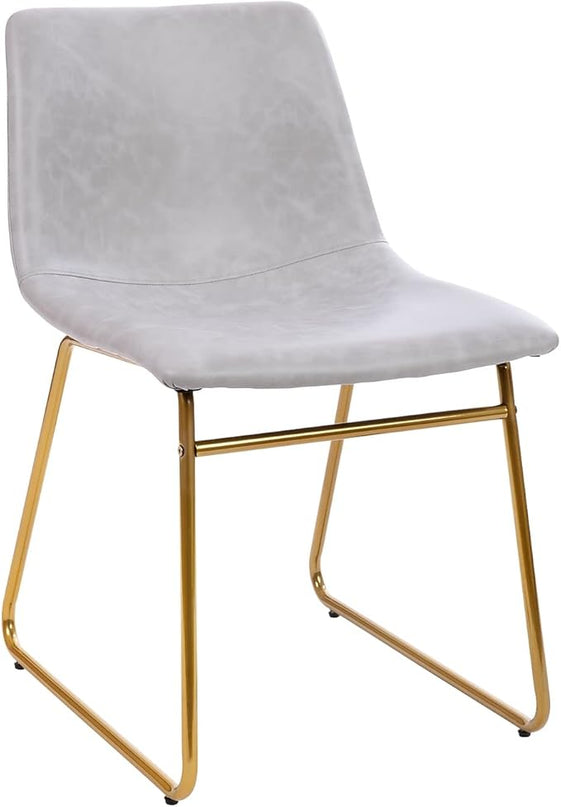 Flash Furniture Butler 18 Inch Commercial Grade LeatherSoft Dining Table Height Chair, Mid-Back Gold Sled Base with Light Gray LeatherSoft Upholstery, Set of 2 - LeafyLoom