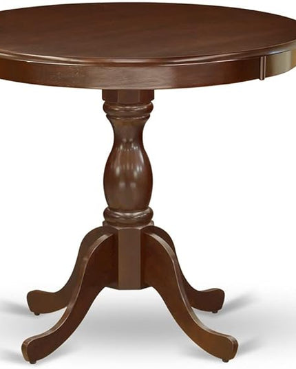 East West Furniture Antique 3 Piece Modern Set Contains a Round Kitchen Table with Pedestal and 2 Faux Leather Dining Room Chairs, 36x36 Inch, Mahogany - LeafyLoom
