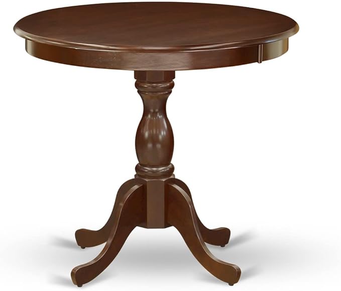 East West Furniture Antique 3 Piece Modern Set Contains a Round Kitchen Table with Pedestal and 2 Faux Leather Dining Room Chairs, 36x36 Inch, Mahogany - LeafyLoom