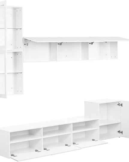 Merax High Gloss TV Stand with Wall Mounted Floating Storage Cabinets, Media Console for Television Up to 75" Versatile Entertainment Center, for Living Room, 93 inch Length, White - LeafyLoom