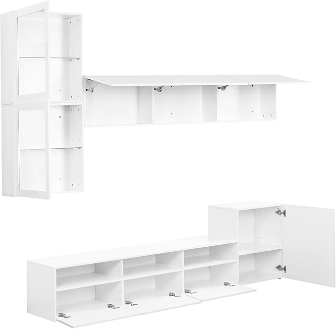 Merax High Gloss TV Stand with Wall Mounted Floating Storage Cabinets, Media Console for Television Up to 75" Versatile Entertainment Center, for Living Room, 93 inch Length, White - LeafyLoom