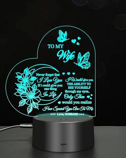 Dear Wife I Love You 3D Light, 7-Color USB Charging Bedside Lamp Decoration, I Love You My Wife 3D Light Gift from Husband, New Love Heart Wife's Birthday Gifts, Home Decoration for My Wife - LeafyLoom