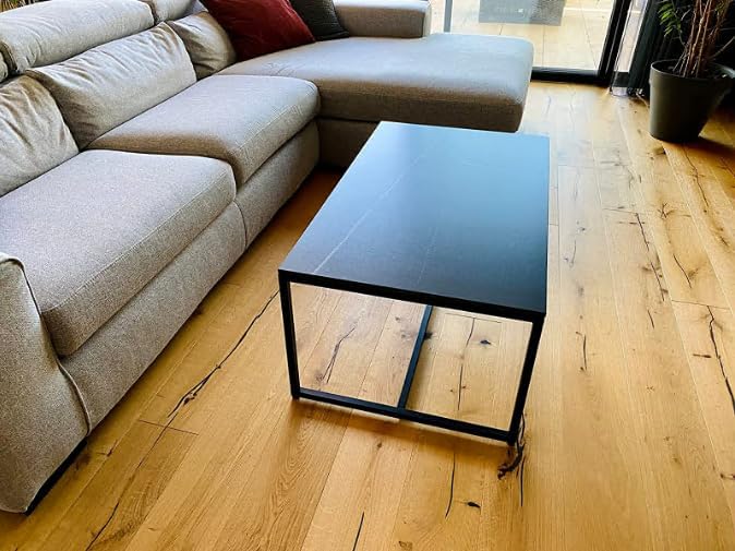Wisfor Sintered Stone Coffee Table: Black Sofa Center Table with Black Metal Frame - Rectangular Furniture Decor Table for Living Room, 39.4x23.6x15.7 Inch - LeafyLoom