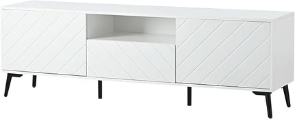 Merax Modern TV Stand for 70" Television, Entertainment Center with Adjustable Shelves, 1 Drawer, Open Shelf and Metal Feet, Media Console Table, for Living Room, 66.9 inch Length, White - LeafyLoom