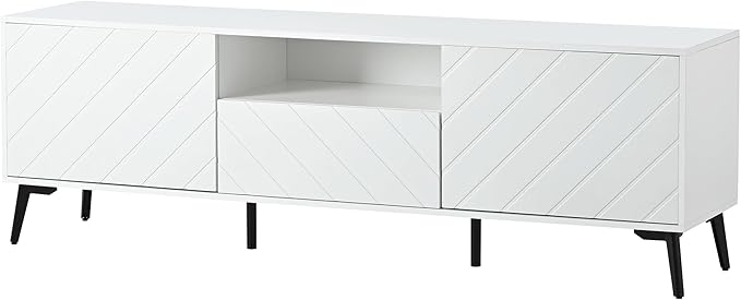Merax Modern TV Stand for 70" Television, Entertainment Center with Adjustable Shelves, 1 Drawer, Open Shelf and Metal Feet, Media Console Table, for Living Room, 66.9 inch Length, White - LeafyLoom