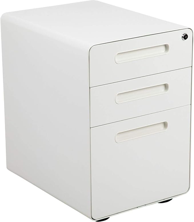 Flash Furniture Wren Ergonomic 3-Drawer Mobile Locking Filing Cabinet with Anti-Tilt Mechanism and Hanging Drawer for Legal & Letter Files, White - LeafyLoom