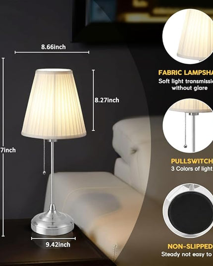 LED Metal Table Lamp,Fabric Shade Desk Lamp,3 Color Bedside Lamp,Built-in bulb,Night Light for Kids Nursery,Dining Room Lamp - LeafyLoom