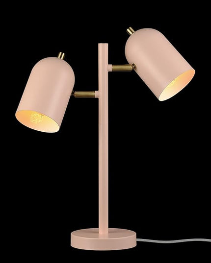 Globe Electric 30290 Carter 18" 2-Light Desk Lamp, Matte Pink, Matte Brass Accents, 2.1A USB Port, On/Off Rotary Switch on Each Shade - LeafyLoom