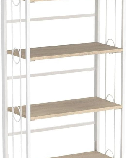 4NM No-Assembly 4 Tiers Folding Bookshelf Storage Shelves Vintage Bookcase Standing Racks Study Organizer Home Office - Natural and White - LeafyLoom