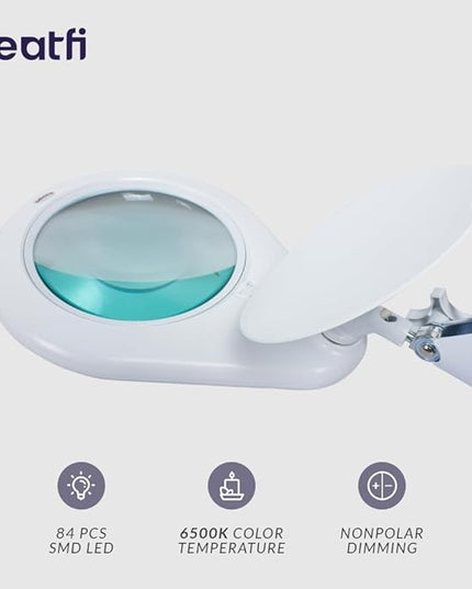 Neatfi Elite XL HD Super LED Magnifying Lamp with Clamp, Glass Lens, 6500K, Glare-Free (7 Inch Lens, White) - LeafyLoom