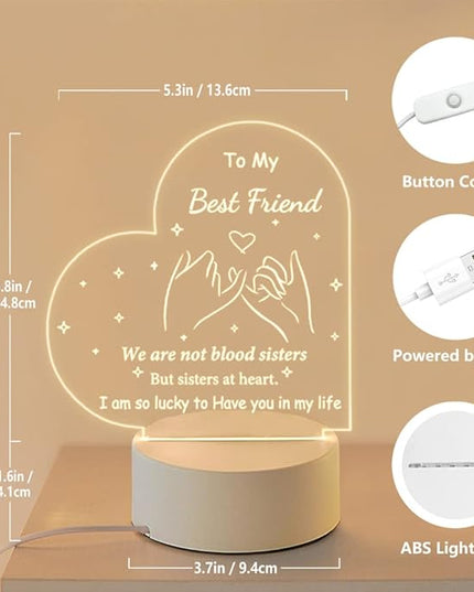 Best Friend Birthday Gifts Friendship Gifts Acrylic Night Light, Thank You Gifts for Friends - Christmas Birthday Gifts for Bestie, BFF - LeafyLoom
