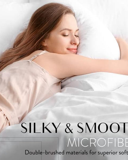 Danjor Linens Full Size Sheets Set - 6 Piece Set Including 4 Pillowcases- Deep Pockets - Breathable, Soft Bed Sheets - Wrinkle Free - Machine Washable - White Bed Sheets - 6 pc - LeafyLoom