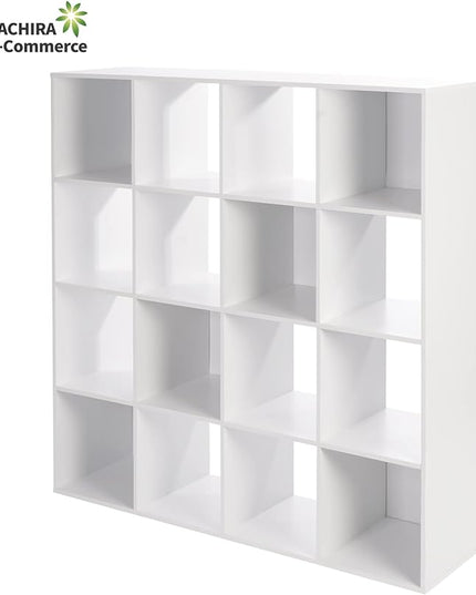 PACHIRA E-Commerce US Toy Storage Shelf, 16-Cube White Wooden Storage Organizer Bookcase Fits 11“x11”x11“ Storage Bin, Bookshelf System Display Compartments, Sturdy Room Cube - LeafyLoom