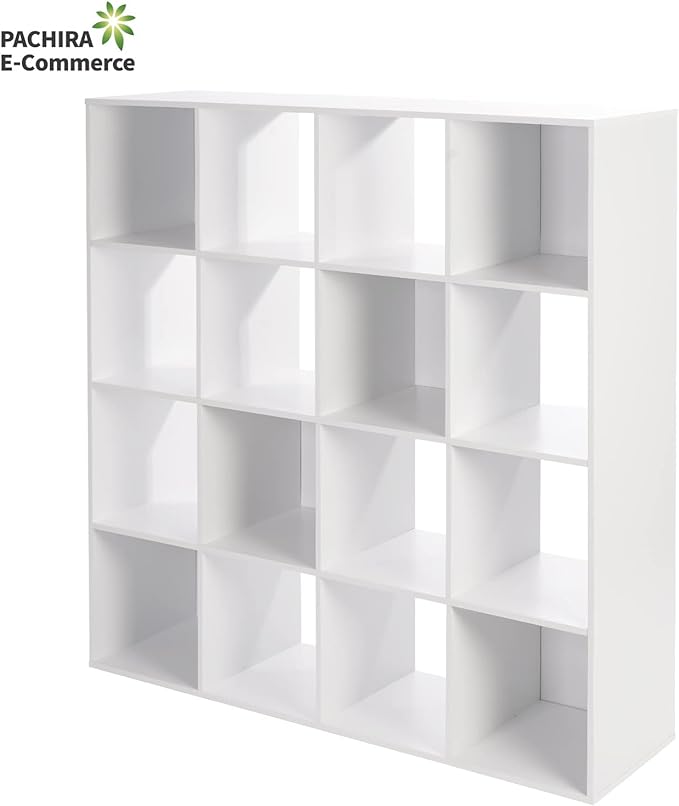 PACHIRA E-Commerce US Toy Storage Shelf, 16-Cube White Wooden Storage Organizer Bookcase Fits 11“x11”x11“ Storage Bin, Bookshelf System Display Compartments, Sturdy Room Cube - LeafyLoom
