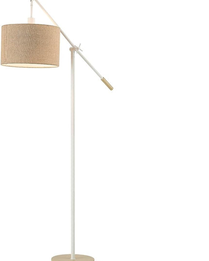 Globe Electric Serena 66" Floor Lamp, Matte White, Faux Wood Accents, Jute Shade, Dimmable Rotary Switch on Socket - LeafyLoom
