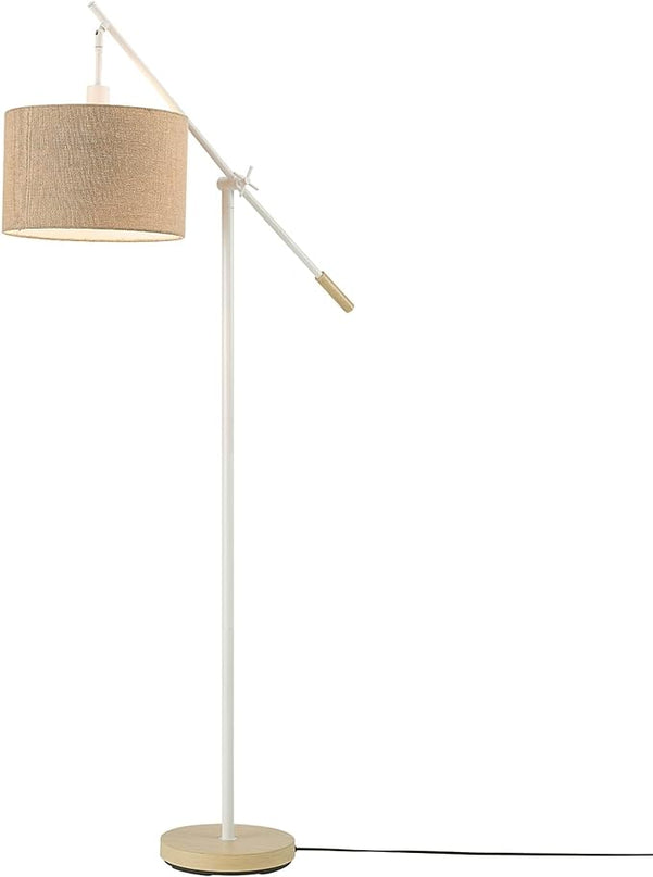 Globe Electric Serena 66" Floor Lamp, Matte White, Faux Wood Accents, Jute Shade, Dimmable Rotary Switch on Socket - LeafyLoom