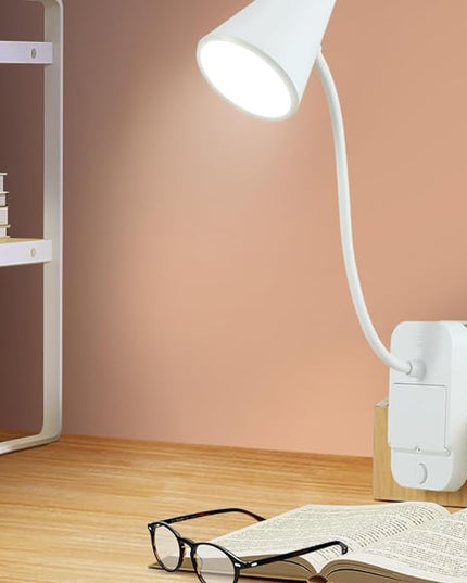 Reading book light,Led desk lamp,White,Desk lamp with USB charging port,Standing, clip-on,Battery and USB dual-use,360° rotating hose,Eye-care desk light,Small and cute desk lamp,Clip on Office lamp - LeafyLoom