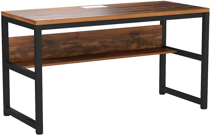 TOPSKY Computer Desk with Bookshelf/Metal Hole Cable Cover 1.18" Thick Desk (55", Rustic Brown) - LeafyLoom
