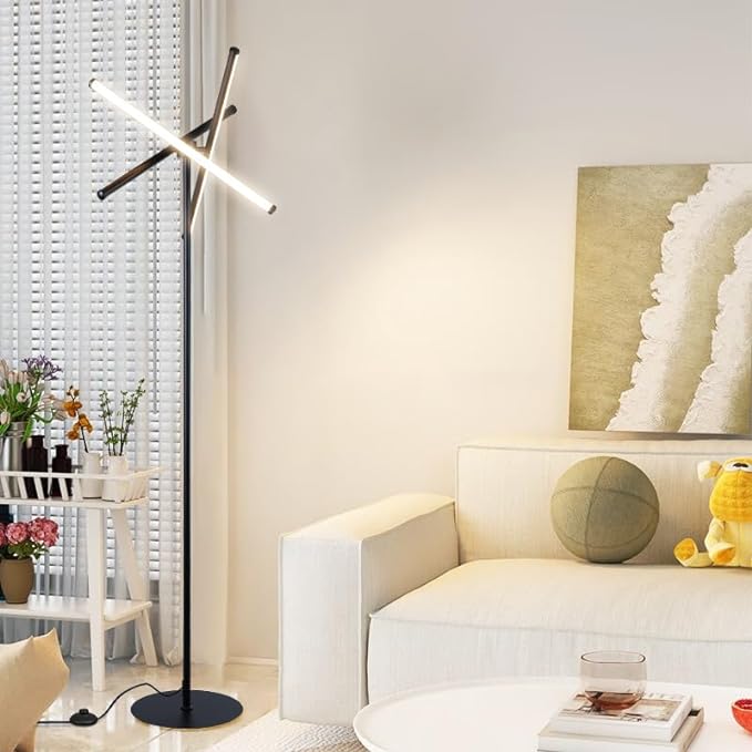 Ganeed LED Floor Lamp,Modern Tall Standing Lamps with 3 Lights,30W 3 Color Temperature & Stepless Dimmable Brightness with Remote,66.5 in Corner Lamp for Living Room, Office, Hotel, Bedroom - LeafyLoom