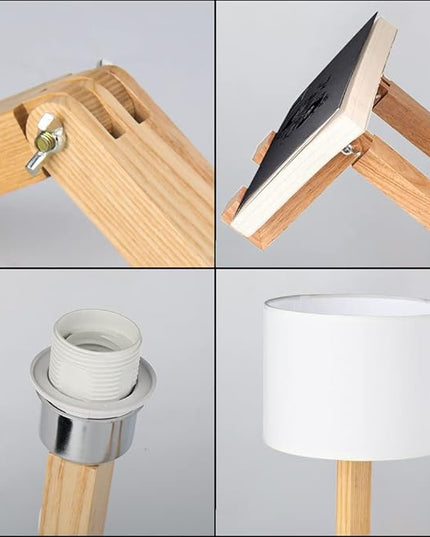 ELINKUME Robot Desk Lamp Set of 2, Creative Bedside Lamp for Bedroom,Wooden Lamp Body Adjustable,DIY E26 Living Room Table Lamps with Fabric Shade,Modern Indoor Decorative Lighting - LeafyLoom