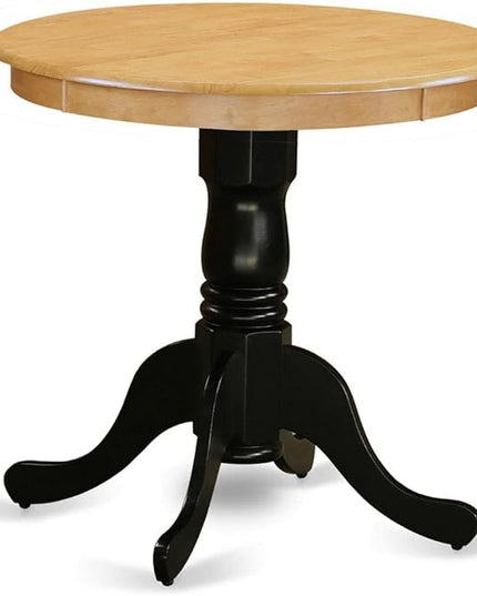 East West Furniture EMT-OBK-TP Eden Dining Table - a Round Wooden Table Top with Pedestal Base, 30x30 Inch, Oak & Black - LeafyLoom