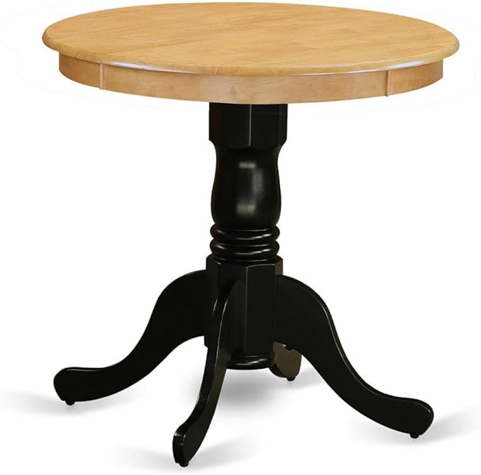 East West Furniture EMT-OBK-TP Eden Dining Table - a Round Wooden Table Top with Pedestal Base, 30x30 Inch, Oak & Black - LeafyLoom