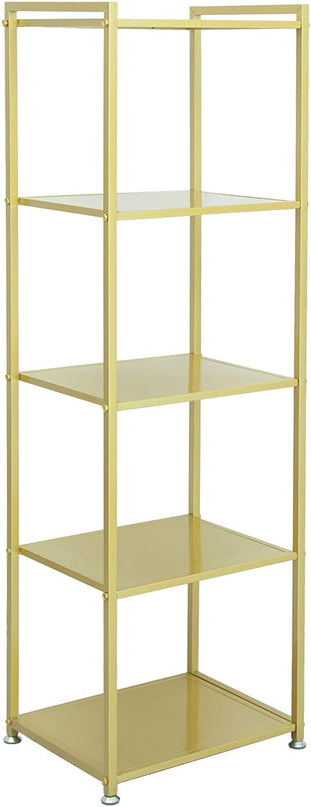 Gold Shelf, Gold Bookcase, 5-Tier Bookshelf Shoe Purse Handbag Rack Shelving Unit Etagere Tall Narrow Metal Corner Shelf Boutique Display Storage Retail Commercial Stand(19.7x15.7x63) - LeafyLoom