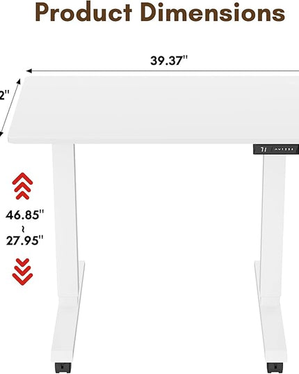 Electric Standing Desk 40 Inch, Ergonomic Height Adjustable Table with T-Shaped Metal Bracket Modern Computer Workstations for Home Office, White, 40 x 24 Inch - LeafyLoom