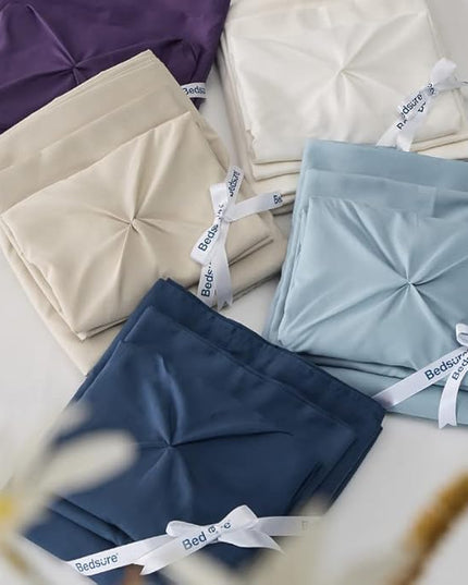 Bedsure Twin Comforter Set with Sheets - 5 Pieces Twin Bedding Sets, Pinch Pleat White Twin Bed in a Bag with Comforter, Sheets, Pillowcase & Sham - LeafyLoom