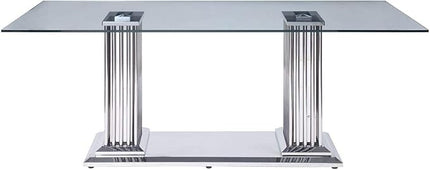 NicBex Dining Table Contemporary Kitchen Table Farmhouse Rustic Dining Table in Stainless Steel & Clear Glass Rectangular Dining Table, Easy Assembly, Clear + Silver - LeafyLoom