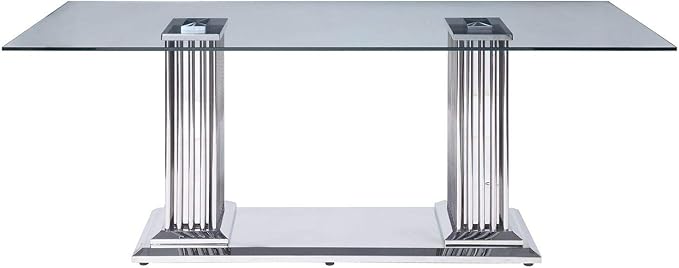 NicBex Dining Table Contemporary Kitchen Table Farmhouse Rustic Dining Table in Stainless Steel & Clear Glass Rectangular Dining Table, Easy Assembly, Clear + Silver - LeafyLoom