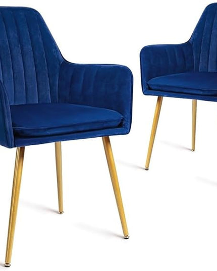 CangLong Furniture Modern Living Dining Room Accent Arm Chairs Club Guest with Gold Metal Legs, Set of 2, Navy Blue - LeafyLoom