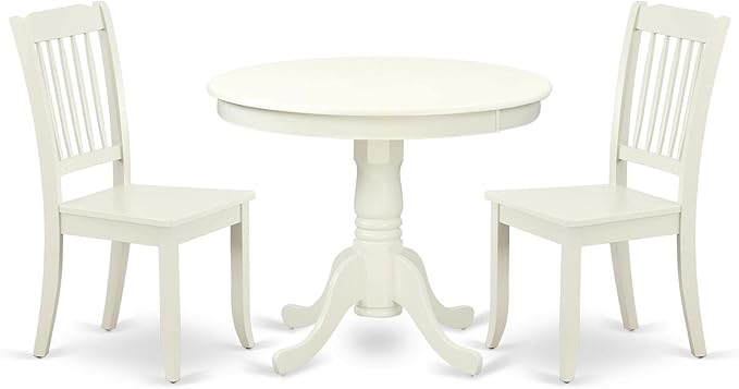 East West Furniture ANDA3-LWH-W Antique 3 Piece Set Contains a Round Kitchen Table with Pedestal and 2 Dining Room Chairs, 36x36 Inch - LeafyLoom