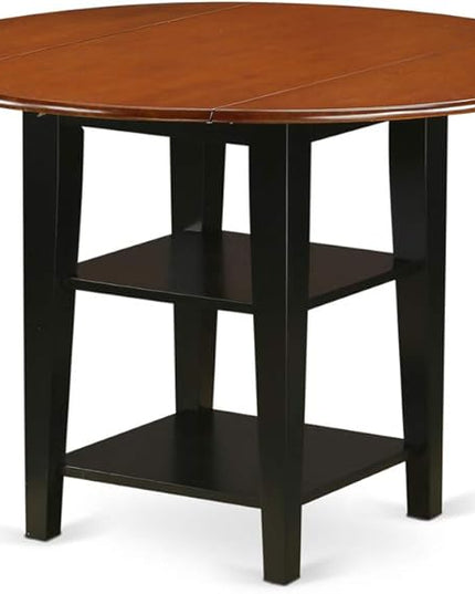 East West Furniture SUPF5-BCH-C 5 Piece Kitchen Set Includes a Round Table with Dropleaf & Shelves and 4 Linen Fabric Dining Room Chairs, 42x42 Inch, Black & Cherry - LeafyLoom
