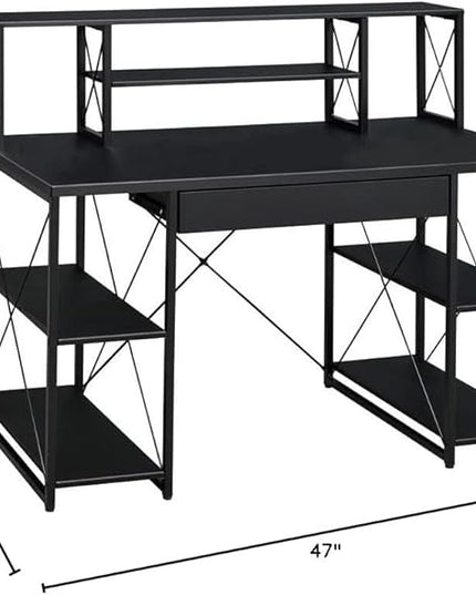 Acme Amiel Wooden 1-Drawer Writing Desk with Small Hutch in Black - LeafyLoom