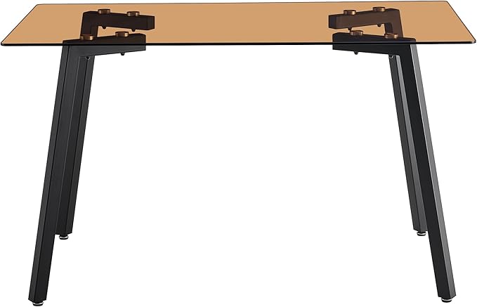 NicBex 51Inch Rectangular Dining Table,Minimalist Kitchen Table with Tempered Glass Tabletop and Black Metal Legs for 4 to 6,Large Dining Room Table for Kitchen,Meeting Room and Living Room,Dark Brown - LeafyLoom