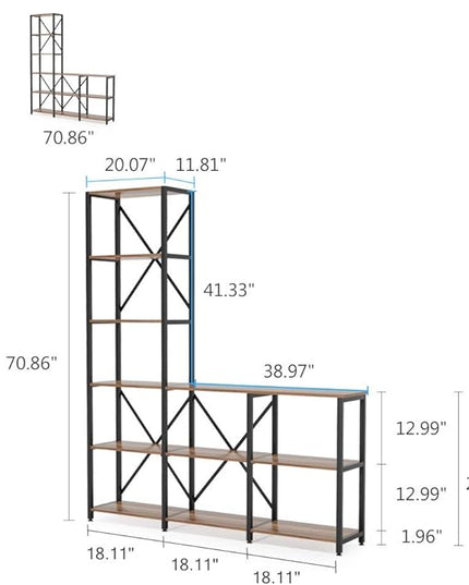 Tribesigns 9 Shelves Bookshelves, Industrial Ladder Corner Etagere Bookcase, Rustic 6-Tier Display Open Shelf Storage Organizer for Living Room - LeafyLoom