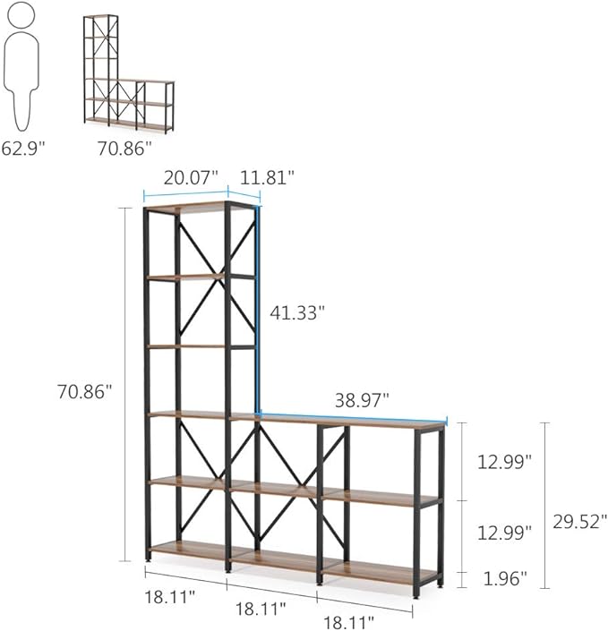 Tribesigns 9 Shelves Bookshelves, Industrial Ladder Corner Etagere Bookcase, Rustic 6-Tier Display Open Shelf Storage Organizer for Living Room - LeafyLoom